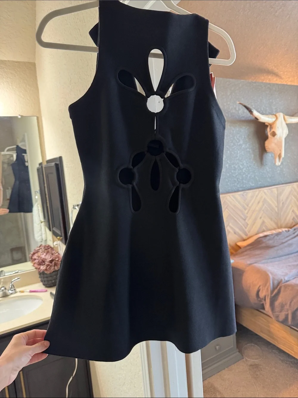 cult gaia Black Mini Dress with Decorative Cutouts